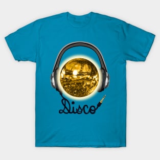 Retro Gold Sunny Disco Ball with Headphones T-Shirt